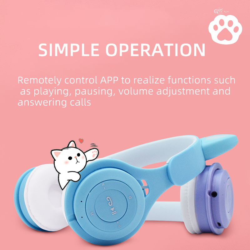 M6 New Cat Ear Headphone Bluetooth Headset Wireless Student Children with Card Folding Mini Macaroon Color System