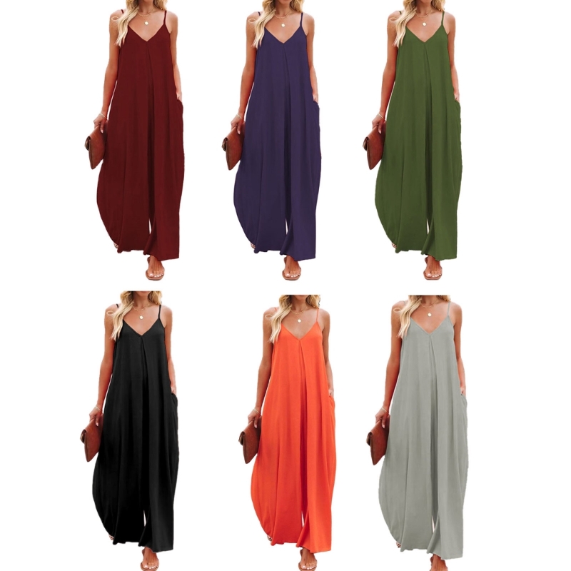 Women Sleeveless Jumpsuits with Spaghetti Strap Casual Loose Wide Leg Long Pants Rompers with Large Pockets, Purple
Women Sleeveless Jumpsuits with Spaghetti Strap Casual Loose Wide Leg Long Pants Rompers with Large Pockets, Purple