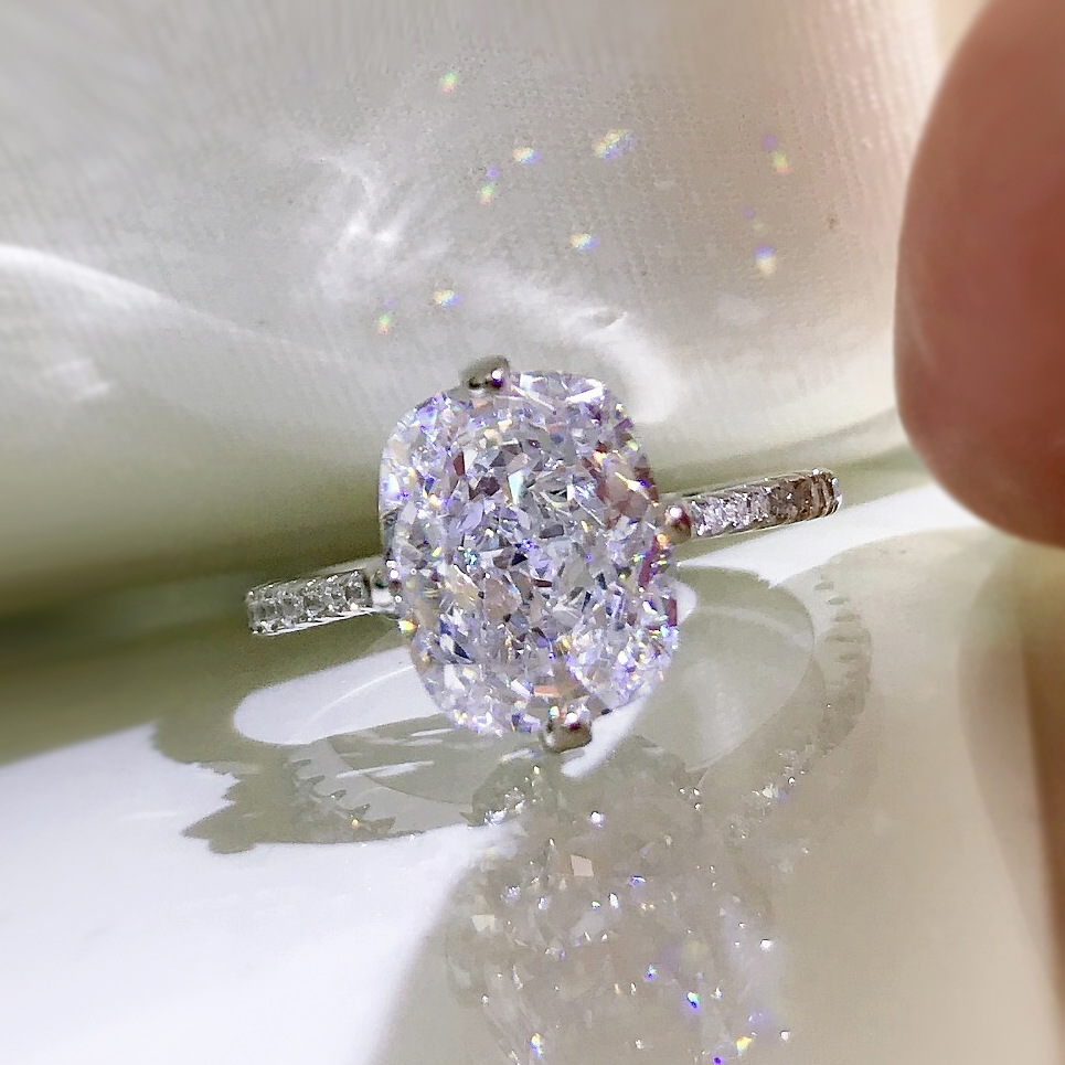 Cushion Cut 3ct Moissanite Diamond Ring 100% Real 925 sterling silver Party Wedding band Rings for Women Engagement Jewelry