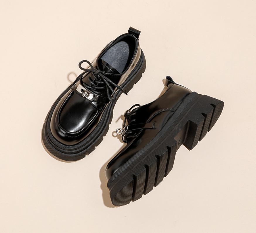 British Style Flat Thick Bottom Shoes Women Genuine Leather Dress Shoes Round Toe Platform Single Shoes Spring Deep Mouth For girls party Boots - view 4