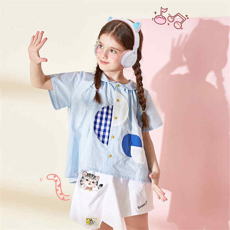 M6 New Cat Ear Headphone Bluetooth Headset Wireless Student Children with Card Folding Mini Macaroon Color System