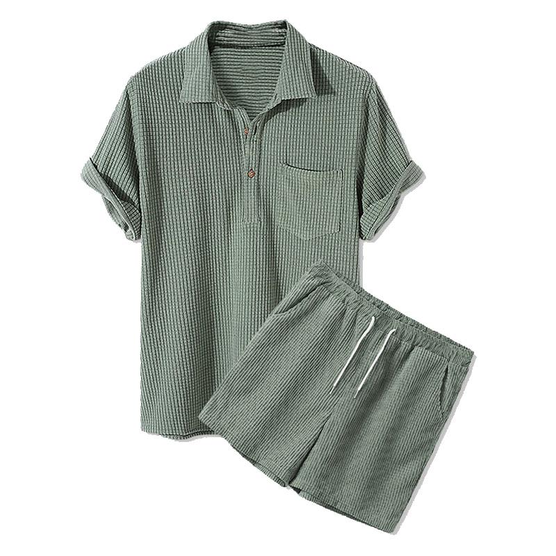 Men' Tracksuits Men Sets Casual Loose Waffle Corduroy Short Sleeve Suit Two Piece Set Summer Solid Color Top And ShortsMen, Apricot 
Men' Tracksuits Men Sets Casual Loose Waffle Corduroy Short Sleeve Suit Two Piece Set Summer Solid Color Top And ShortsMen, Apricot