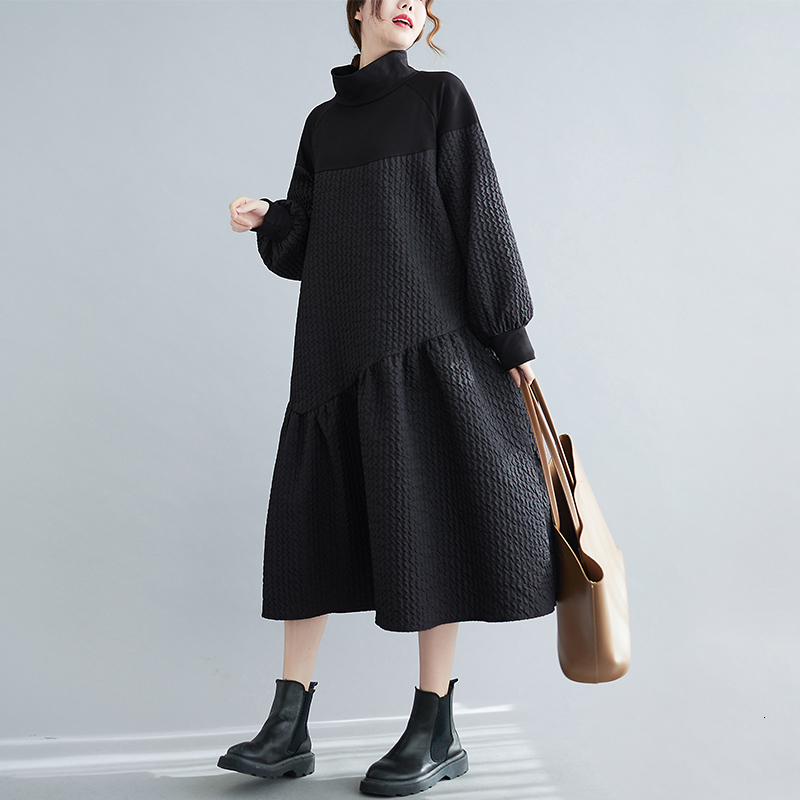 Casual Dresses Long Sleeve Patchwork Dresses For Women Stand Collar Loose Casual Vintage Dress Fashion Elegant Clothing Spring Autumn 230316