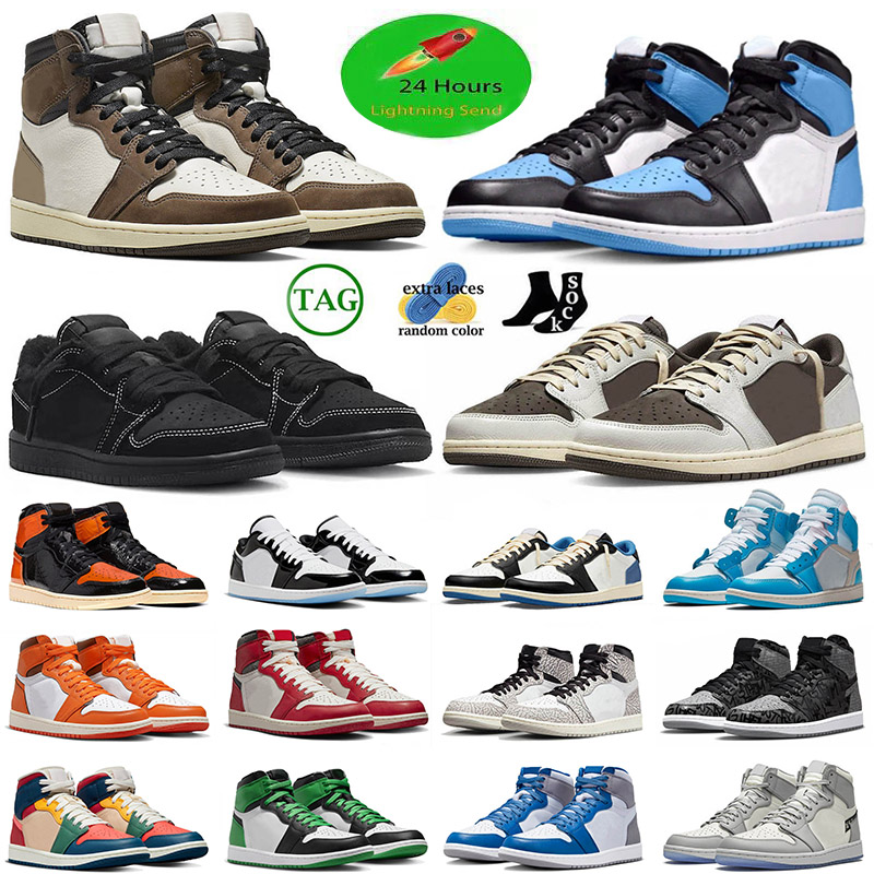 High OG Travis Scotts 1 Basketball Shoes Unc Toe Jumpman 1s J1 Black Phantom Low Mocha Jordan1s. Jordans1 Mens Women Retro Trainers Sneakers Size 12