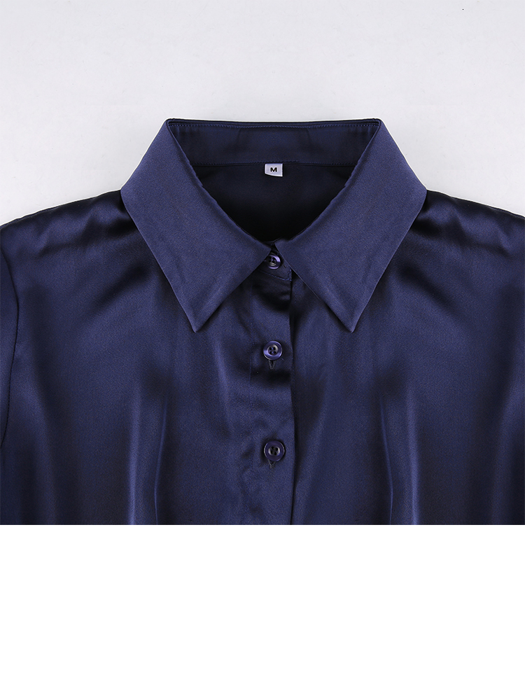 Casual Dresses IAMSURE Solid Satin Shirt Dress Elegant Fashion Office Ladies Turn-Down Collar Long Sleeve Mini Dresses For Women Autumn 230316
