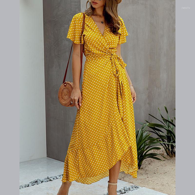 Casual Dresses Puloru Summer Women Short Sleeve Maxi Beach Dress Flowers/Dots V-Neck High Waist Tied Up Ruffles Flare A-Line, Yellow
Casual Dresses Puloru Summer Women Short Sleeve Maxi Beach Dress Flowers/Dots V-Neck High Waist Tied Up Ruffles Flare A-Line, Yellow