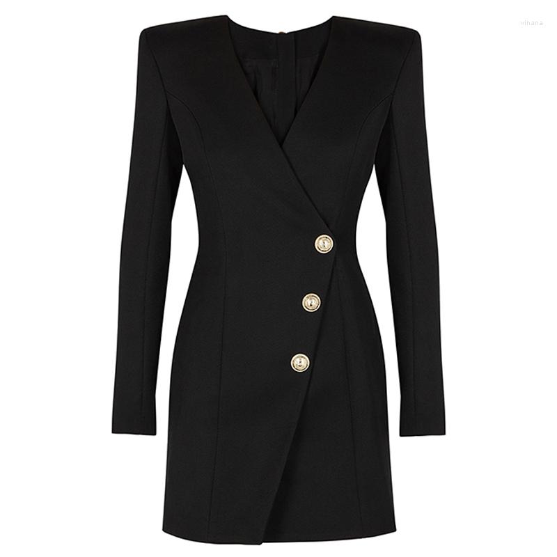Casual Dresses -XL High Quality 2023 Pure Black V-neck Long Sleeve Three Gold Buttons Slim Fit Wrap Commuter Woman Dress
Casual Dresses -XL High Quality 2023 Pure Black V-neck Long Sleeve Three Gold Buttons Slim Fit Wrap Commuter Woman Dress