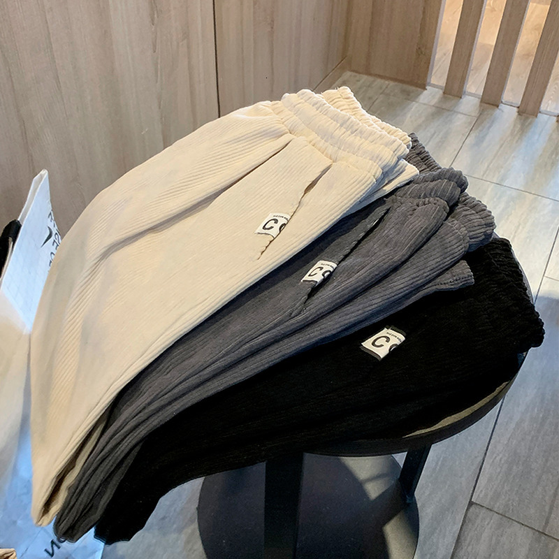 Men's Pants Casual Pants Men Corduroy Chic Ins Fashion Korean Straight High Waist Streetwear All-match Student Loose Harajuku Black Soft 230316