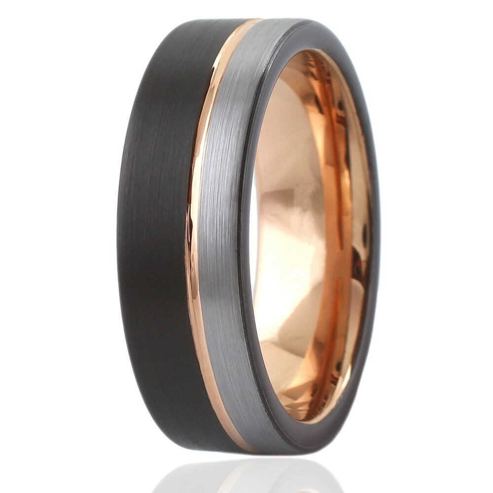 Band Rings Trendy 8mm Black Tungsten Carbide Wedding Rings For Men KOA Wood Inlay Matte Tricolor Stainless Steel Rings Men Wedding Bands AA230315