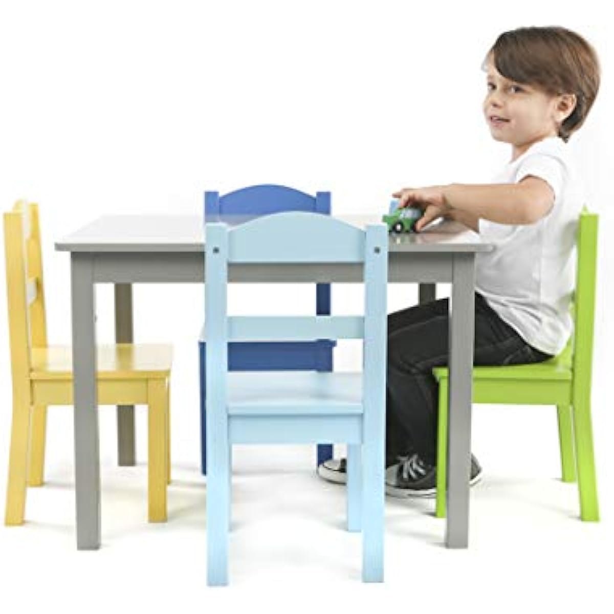 Humble Crew Grey/Blue/Green Yellow Kids Wood Table and 4 Chairs Set carp fishing chair