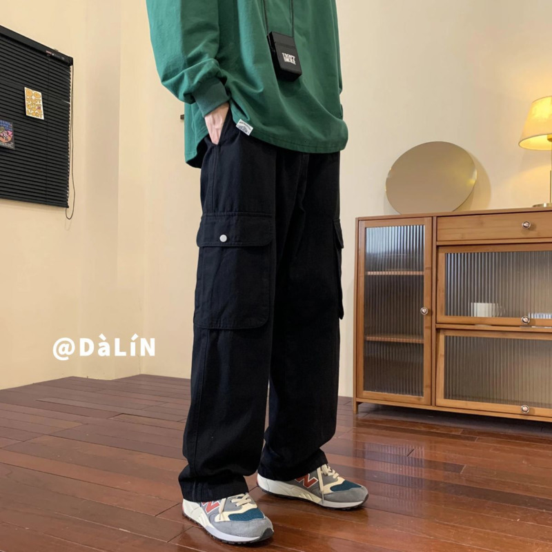 Men's Pants Autumn Cotton Cargo Pants Men Fashion Pocket Casual Pants Men Japanese Streetwear Hip Hop Loose Straight Pants Mens Trousers 230316