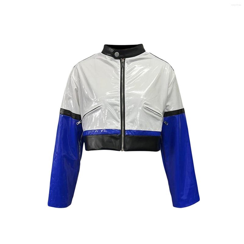 Women' Jackets Women Cropped Jacket PU Leather Long Sleeve Stand Collar Contrast Color Zipped Outwear
Women' Jackets Women Cropped Jacket PU Leather Long Sleeve Stand Collar Contrast Color Zipped Outwear