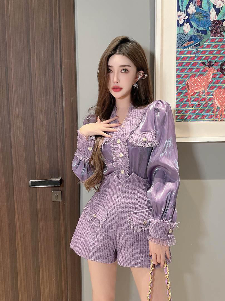 Womens Two Piece Pants Spring Autumn Elegance Agereducing Small Fragrance Twopiece Suit Chiffon Patchwork Shirt Tops High Waist Shorts Set 230316, Purple
Womens Two Piece Pants Spring Autumn Elegance Agereducing Small Fragrance Twopiece Suit Chiffon Patchwork Shirt Tops High Waist Shorts Set 230316, Purple