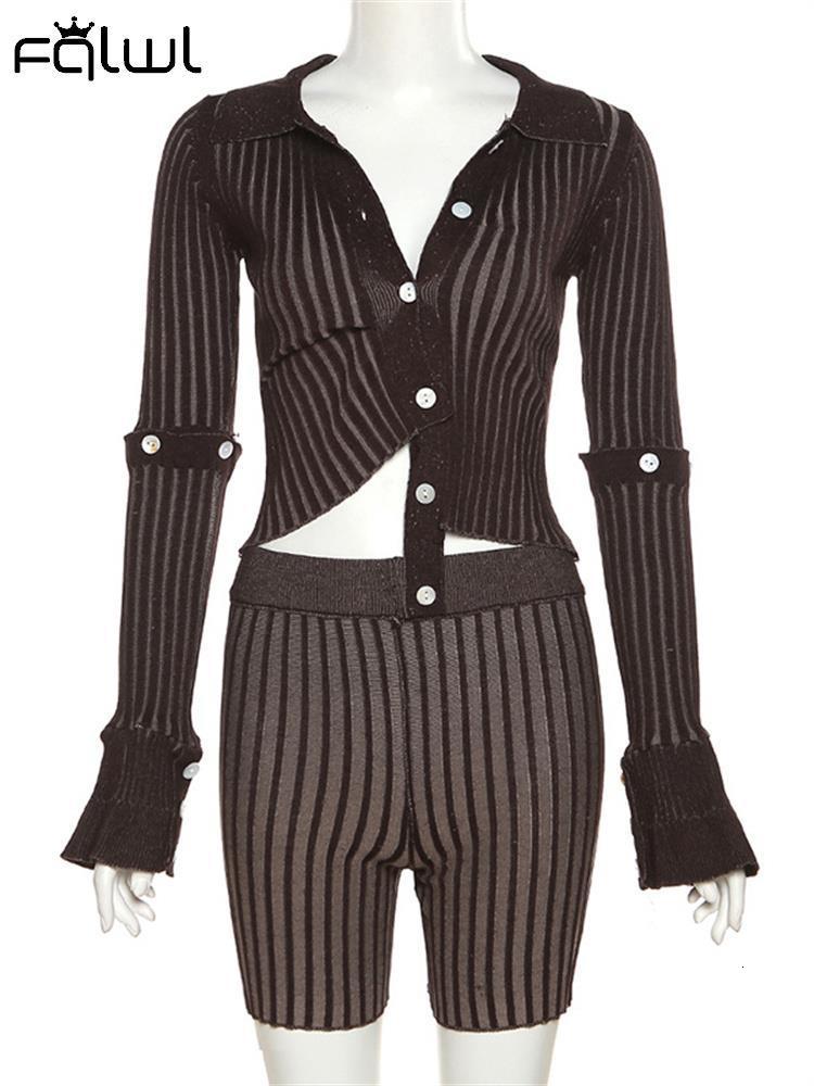 Women's Two Piece Pants FQLWL knit Casual Matching Set Womens Shorts Sets Two 2 Piece Sets Sweatsuits For Womens Long Sleeve Buttons Crop Top Out