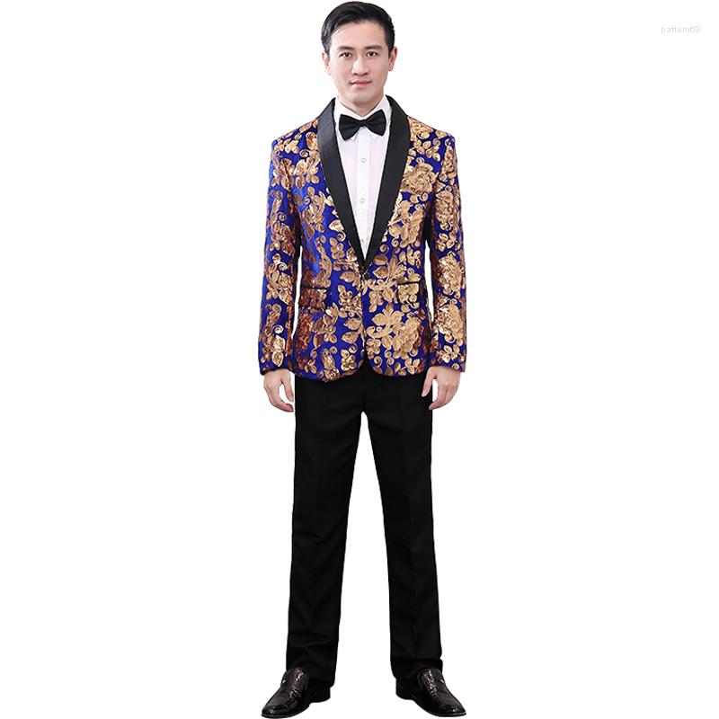 Men's Suits Blazer Men's Trendy Cool Slim Flat Velvet Gold Sequins Black Lapel Blue Casual Suit Jacket Stage Host / Singer Performance
Men's Suits Blazer Men's Trendy Cool Slim Flat Velvet Gold Sequins Black Lapel Blue Casual Suit Jacket Stage Host / Singer Performance