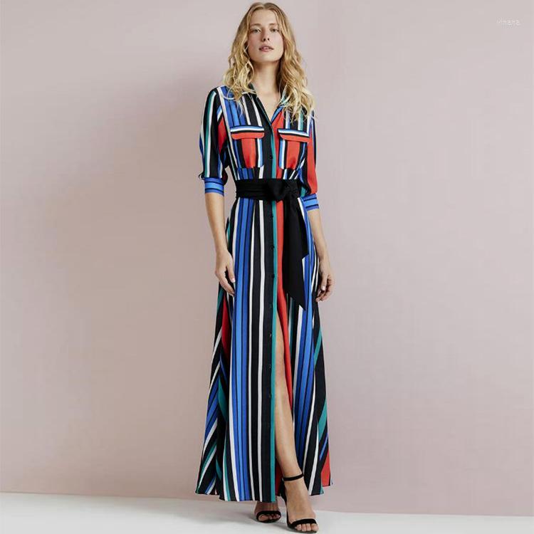 Casual Dresses -3XL High Quality 2023 Fashion Color Stripe Stitching Print Loose Version Belt Bow Slit Sexy Temperament Woman Dress, Multi
Casual Dresses -3XL High Quality 2023 Fashion Color Stripe Stitching Print Loose Version Belt Bow Slit Sexy Temperament Woman Dress, Multi