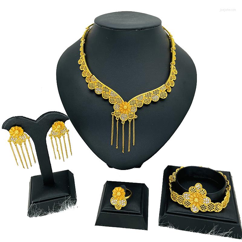Necklace Earrings Set Dubai Jewelery Gold Color Wedding Gifts Lady Party For Women African Bracelet Ring Bridal, Picture shown
Necklace Earrings Set Dubai Jewelery Gold Color Wedding Gifts Lady Party For Women African Bracelet Ring Bridal, Picture shown