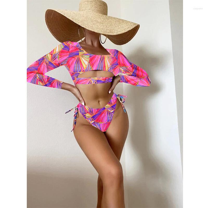 Women' Swimwear Print High Waist Two-piece Swimsuits Women Long Sleeve Crop Tops And Thong Biquinis Female Brazilian Beachwear, Multi
Women' Swimwear Print High Waist Two-piece Swimsuits Women Long Sleeve Crop Tops And Thong Biquinis Female Brazilian Beachwear, Multi