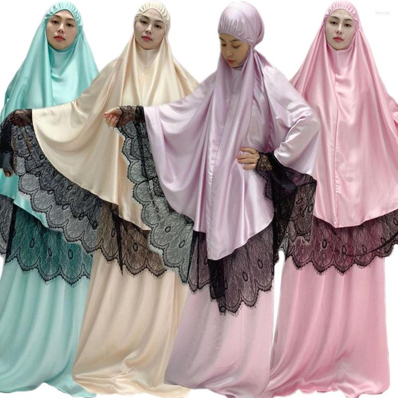 Ethnic Clothing Satin Lace Hijab Abaya Women Muslim Prayer Garment Clothes Overhead Jilbab Khimar Islamic Niqab Dress Set Full Cover Kaftan
Ethnic Clothing Satin Lace Hijab Abaya Women Muslim Prayer Garment Clothes Overhead Jilbab Khimar Islamic Niqab Dress Set Full Cover Kaftan
