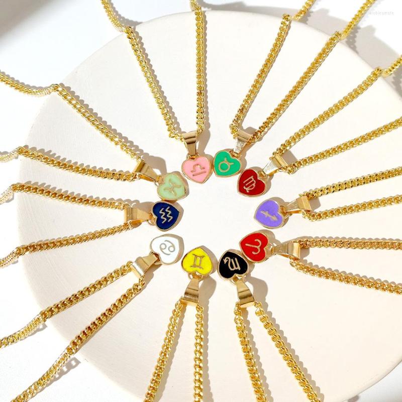 Chains JUST FEEL Colorful Enamel 12 Constellation Sign Heart Necklace For Women Simple Zodiac Pendant Metal Chain Jewelry
Chains JUST FEEL Colorful Enamel 12 Constellation Sign Heart Necklace For Women Simple Zodiac Pendant Metal Chain Jewelry