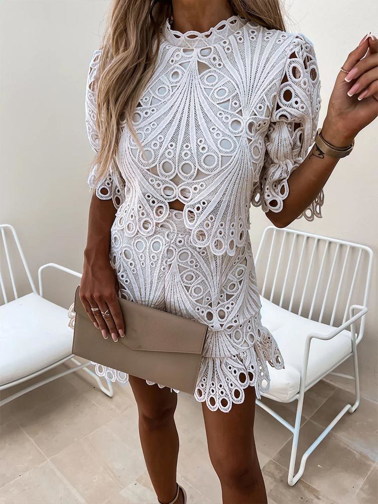 Womens Two Piece Pants Two Pieces Sets Women Sexy Lace Hollow Out Tracksuits Shirt with Mini Shorts Fashion Outfits Summer Puff Sleeve Shorts Suit 230316, White
Womens Two Piece Pants Two Pieces Sets Women Sexy Lace Hollow Out Tracksuits Shirt with Mini Shorts Fashion Outfits Summer Puff Sleeve Shorts Suit 230316, White