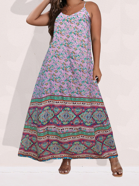 Casual Dresses Finjani Women's Dress Plus Size Cami Dresses Summer Backless Maxi Dress Floral Print Formal Party Dresses 230316