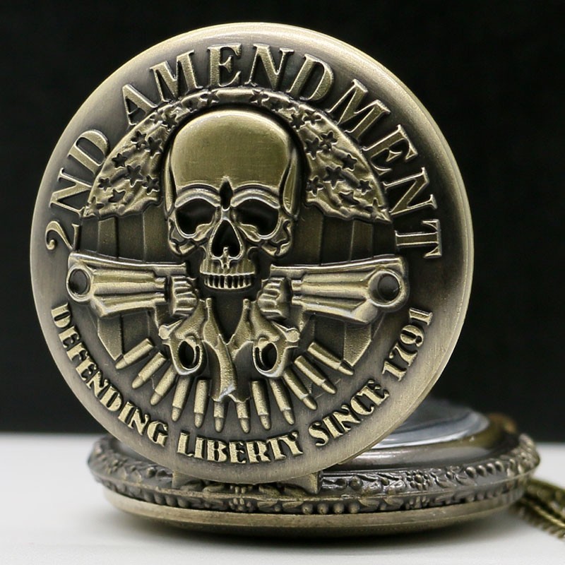 New 2ND AMENDMENT Bronze Skull Pendant Pocket Watch Men Watches with Necklace Chain Men Gift masculino relogio hombre Saati
New 2ND AMENDMENT Bronze Skull Pendant Pocket Watch Men Watches with Necklace Chain Men Gift masculino relogio hombre Saati
