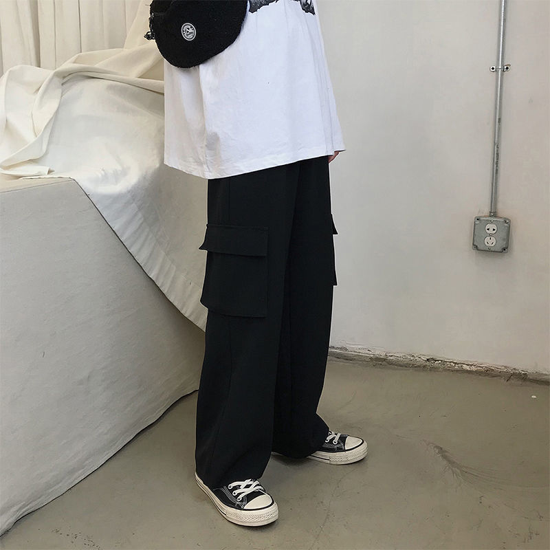 Men's Pants Wide Leg Cargo Pants Men Harajuku Oversize Pants Streetwear Fashion Techwear Clothes Casual Ankle-length Trousers Summer Thin 230316