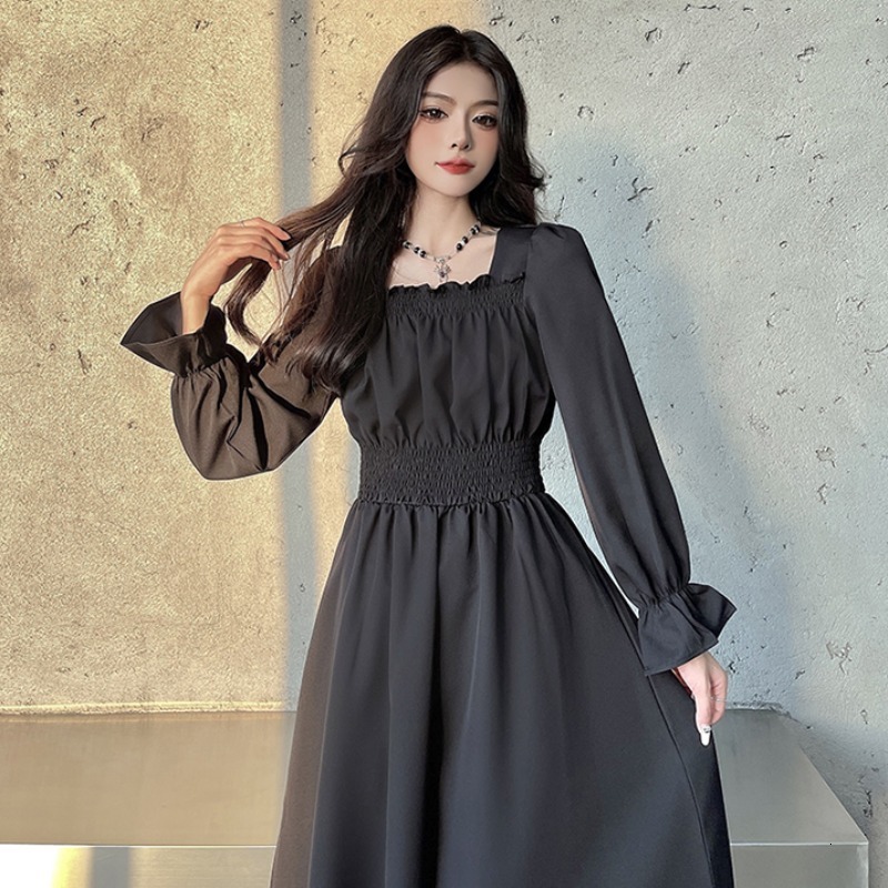 Casual Dresses y2k Dress Women Elegant Gothic Vintage Black Casual Princess Party Midi Dress Office Lady Korean Fashion Short Sleeve Summer 230316