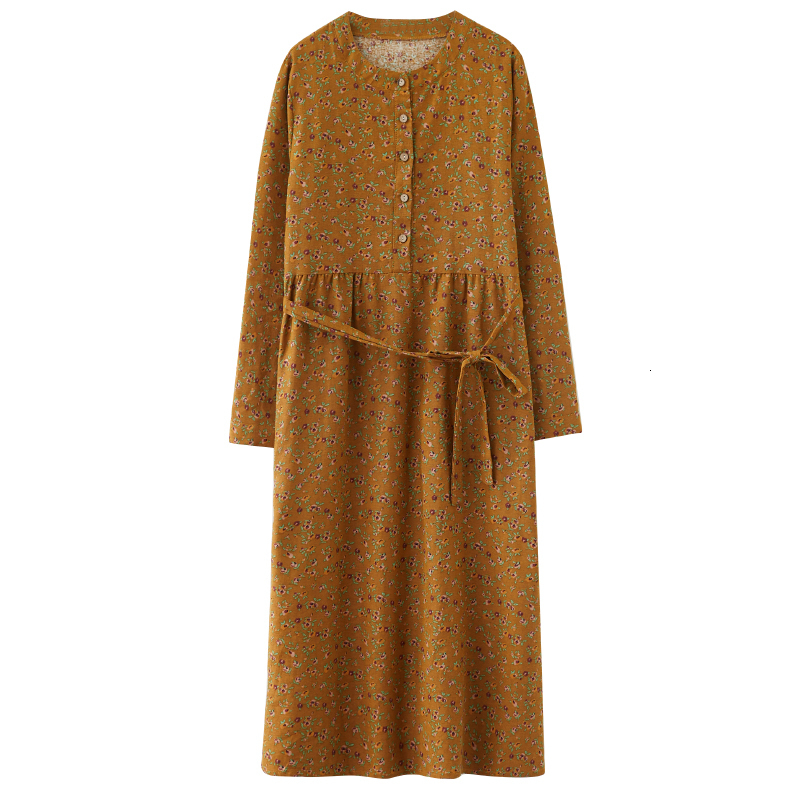 Casual Dresses Autumn Winter Women Dress Vintage Floral Long Sleeve O-neck Casual Loose Office Ladies Fashion Dresses Robe For Woman 230316