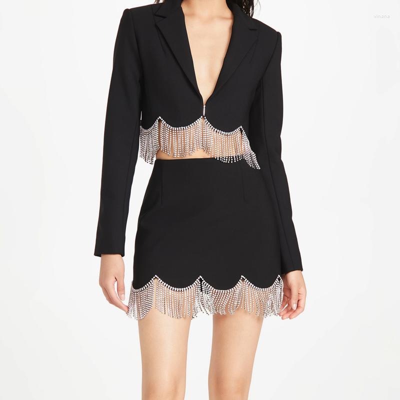 Two Piece Dress Europe And The United States Heavy Industry Tassel Suit Collar Short Coat Women' Slim Bag Hip Skirt Miniskirt, Black skirt
Two Piece Dress Europe And The United States Heavy Industry Tassel Suit Collar Short Coat Women' Slim Bag Hip Skirt Miniskirt, Black skirt
