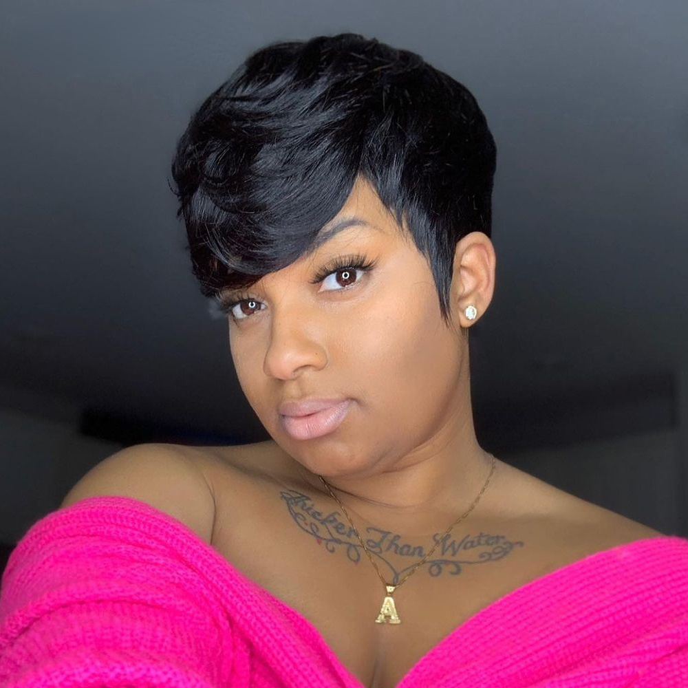 Short Black Pixie Cut Human Wigs Women Colored Lace Cheap Blonde 613 Ombre Brown Brazilian Remy Hair Wig With Bangs