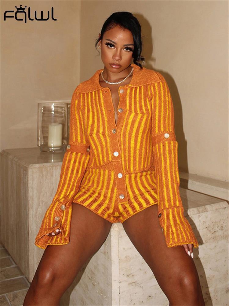 Women's Two Piece Pants FQLWL knit Casual Matching Set Womens Shorts Sets Two 2 Piece Sets Sweatsuits For Womens Long Sleeve Buttons Crop Top Out