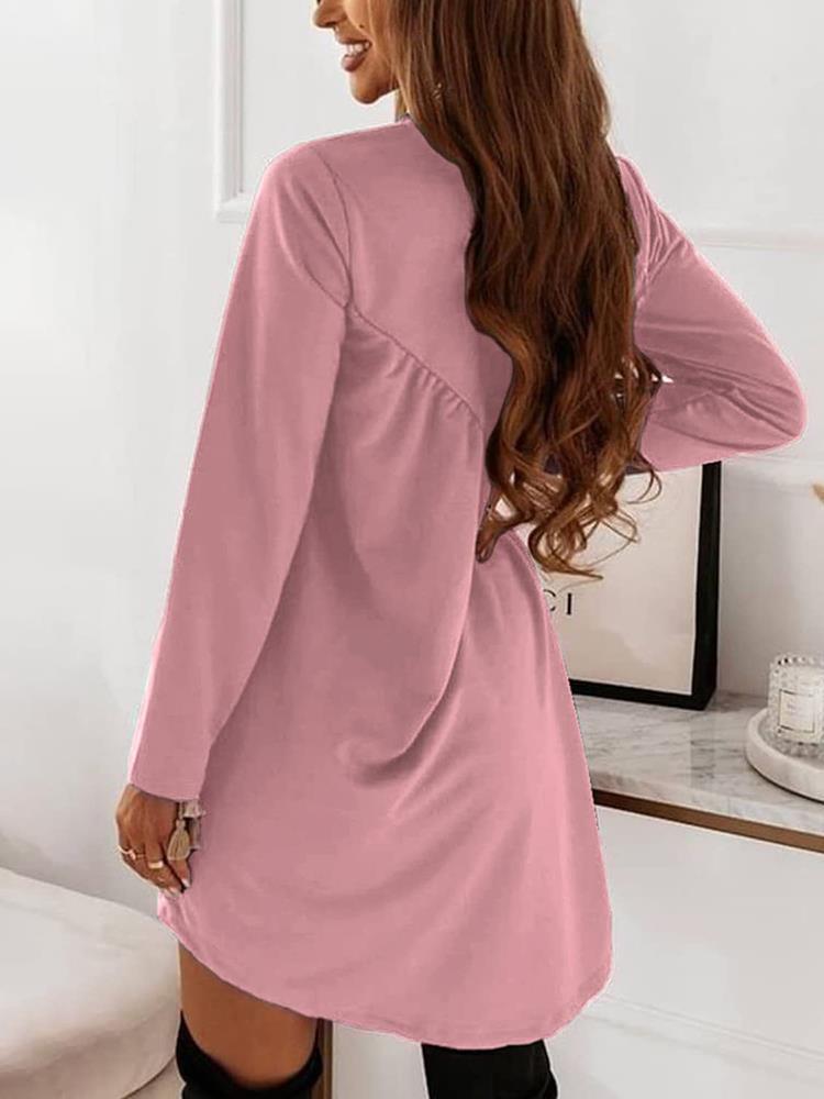 Casual Dresses Women's Irregular Dress Fall Winter Ladies Folds Individuality Pink Long Sleeves Fashion Sexy Female Mini Dress Trend 230316