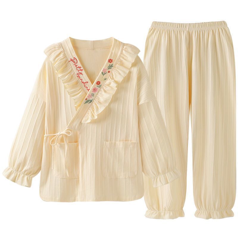 Women's Sleepwear Japanese Spring Autumn Women Pajamas Sets Cotton Crepe Female Solid Simple Long Sleeve Pant Home Suit Girl Foral Print Sleepwear 230316, Beige
Women's Sleepwear Japanese Spring Autumn Women Pajamas Sets Cotton Crepe Female Solid Simple Long Sleeve Pant Home Suit Girl Foral Print Sleepwear 230316, Beige