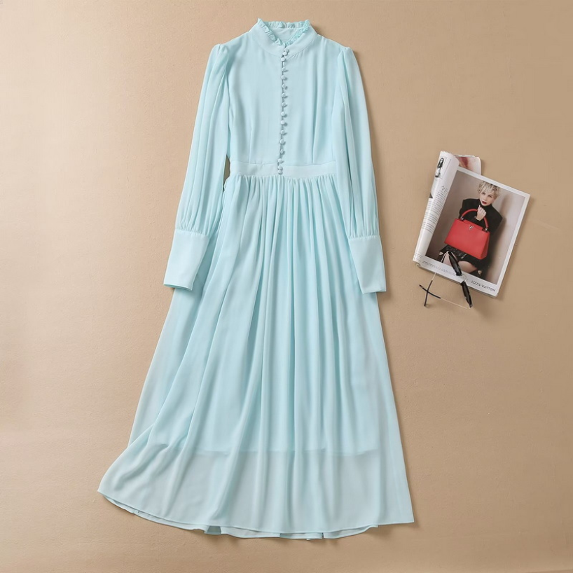 Summer Fall Long Sleeve Dress Ruched Neck Sky Blue Chiffon Solid Color Panelled Buttons Single-Breasted Elegant Casual Dresses 22Q192315 Plus Size XXL
Summer Fall Long Sleeve Dress Ruched Neck Sky Blue Chiffon Solid Color Panelled Buttons Single-Breasted Elegant Casual Dresses 22Q192315 Plus Size XXL
