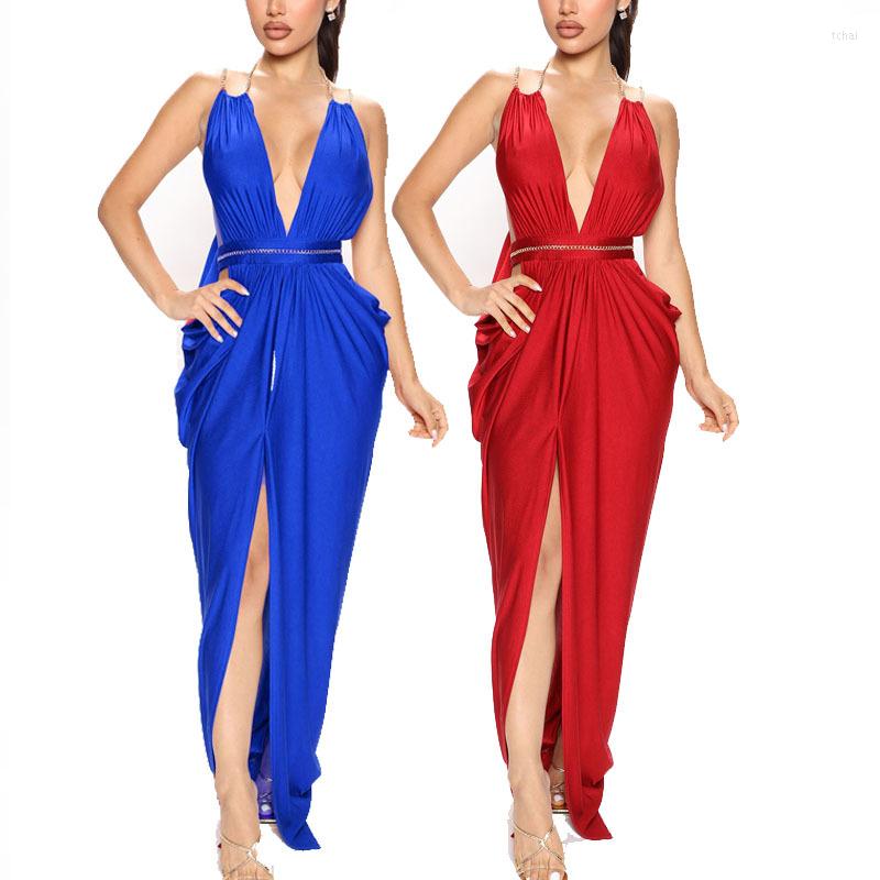Casual Dresses 2023 Fashion Slit Evening Club Party Sexy Metal Chain Hollow Out Wine Red Blue Autumn Summer Women Dress Stage Costume
Casual Dresses 2023 Fashion Slit Evening Club Party Sexy Metal Chain Hollow Out Wine Red Blue Autumn Summer Women Dress Stage Costume
