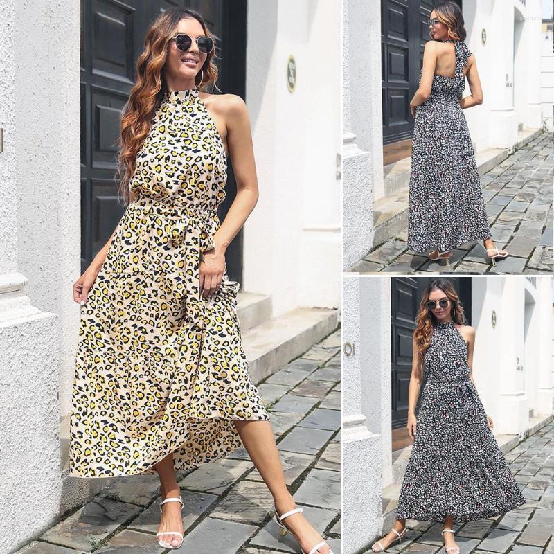 Casual Dresses Hang Neck Dress Female Summer Leopard Print Belt Halter Skirt 8255#, Yellow
Casual Dresses Hang Neck Dress Female Summer Leopard Print Belt Halter Skirt 8255#, Yellow