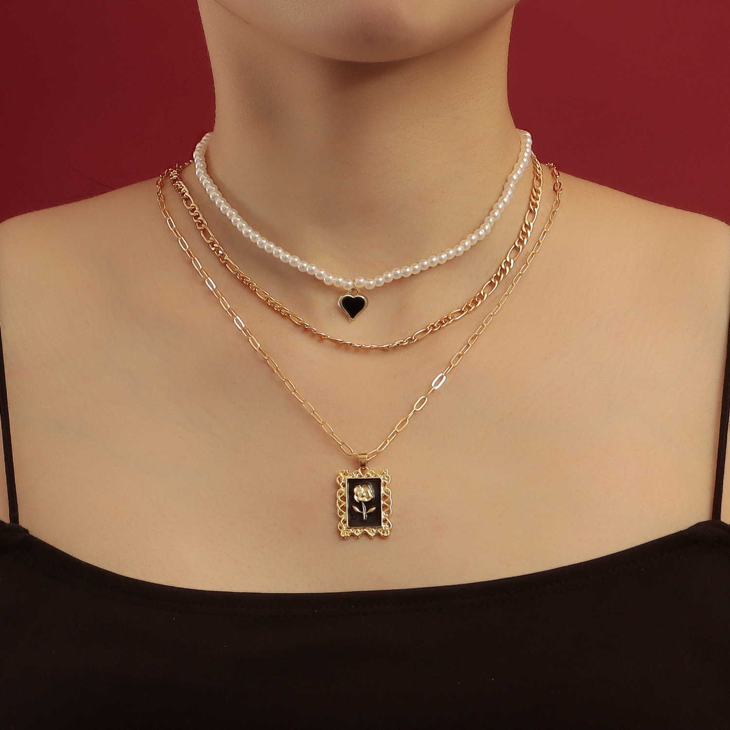 Chain Necklace Simple Pendant Choker Necklace Gold Layered Necklaces for WomenThree-layer Imitation Pearl Black Rose Pendant Necklace Women's Creative Versatile
Chain Necklace Simple Pendant Choker Necklace Gold Layered Necklaces for WomenThree-layer Imitation Pearl Black Rose Pendant Necklace Women's Creative Versatile