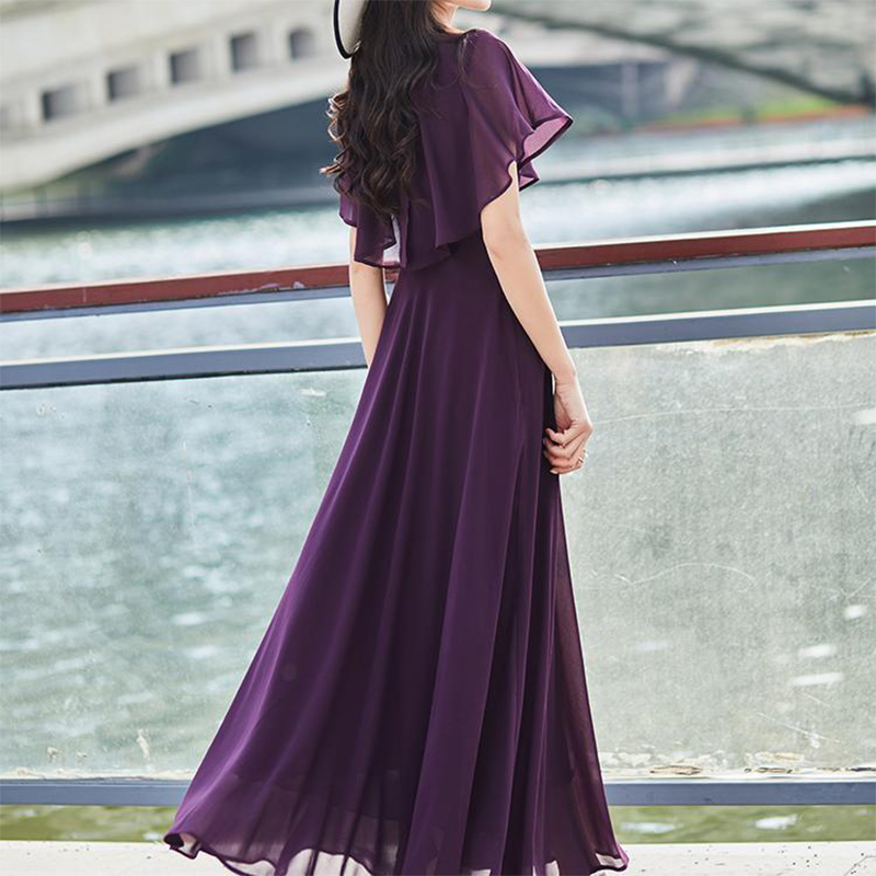 Casual Dresses Summer Elegant Fashion Ruffles Slim Long Dress Women Temperament Vestidos Slim Casual Solid Color A-line Dresses Robe Femme 230316