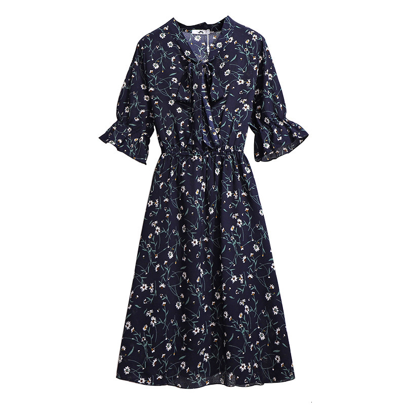Casual Dresses 150Kg Plus Size Women's Bust 150 Summer Loose Temperament V-Neck Tie Short Sleeve Floral Chiffon Dress 5XL 6XL 7XL 8XL 9XL 230316