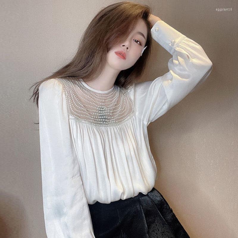 Women's Blouses Satin Loose Blouse Women's Vintage O Neck Mesh Patchwork Beading Bottomed Shirt Spring Autumn Long Sleeve Pleated Thin, Champagne
Women's Blouses Satin Loose Blouse Women's Vintage O Neck Mesh Patchwork Beading Bottomed Shirt Spring Autumn Long Sleeve Pleated Thin, Champagne