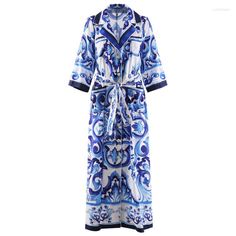 Casual Dresses Retro Blue And White Porcelain Print Temperament Long Skirt Lace Waist Pocket Dress Lapel Mid-sleeve Single-breasted Shirt
Casual Dresses Retro Blue And White Porcelain Print Temperament Long Skirt Lace Waist Pocket Dress Lapel Mid-sleeve Single-breasted Shirt