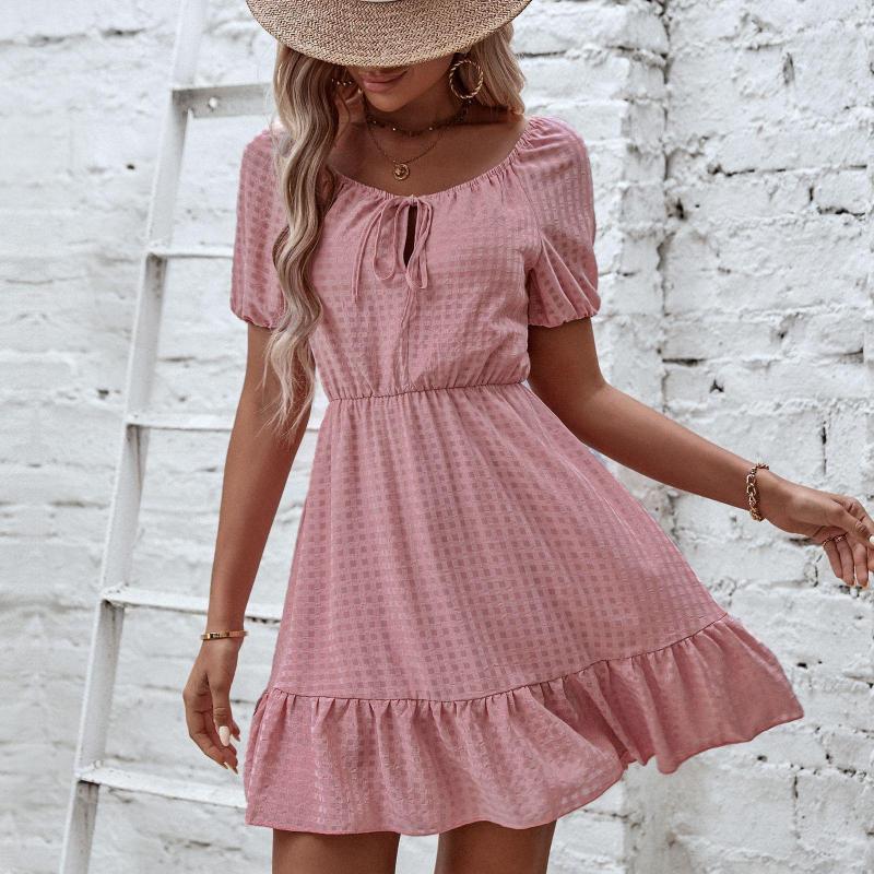 Casual Dresses Women Short Sleeve Dress Summer 2023 Fashion Solid Color Grid Tie-up Round Neck High Waist Female Outfits Party, Apricot
Casual Dresses Women Short Sleeve Dress Summer 2023 Fashion Solid Color Grid Tie-up Round Neck High Waist Female Outfits Party, Apricot