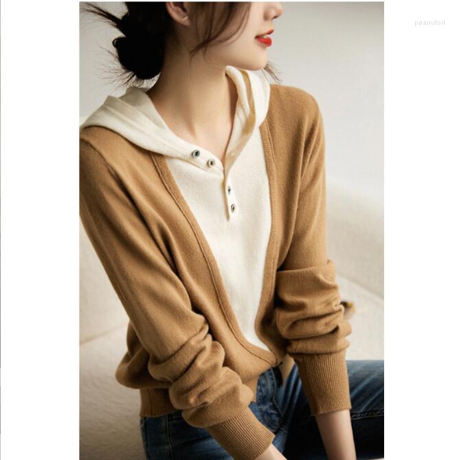 Women's Jackets Fake Two-Piece Color-Blocking Hooded Loose Knit Women's Autumn And Winter Temperament Reducing Age Comfortable Coat Top
Women's Jackets Fake Two-Piece Color-Blocking Hooded Loose Knit Women's Autumn And Winter Temperament Reducing Age Comfortable Coat Top