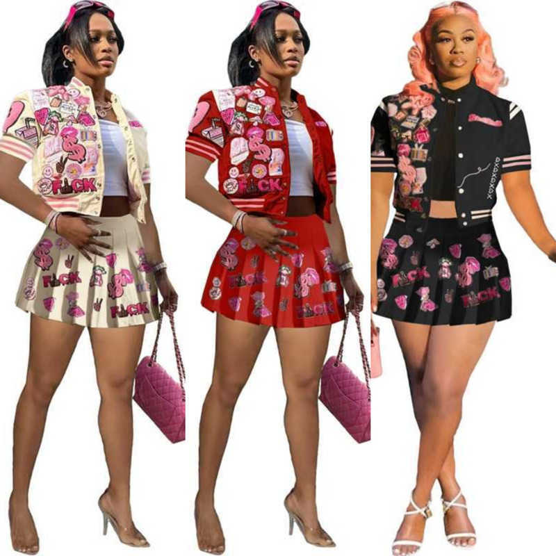Retail Designer Tracksuits For Womens Basaball Two Piece Dress Fashion Printed Bomber Jacket Pleated Skirt Sets, Creamy-white
Retail Designer Tracksuits For Womens Basaball Two Piece Dress Fashion Printed Bomber Jacket Pleated Skirt Sets, Creamy-white