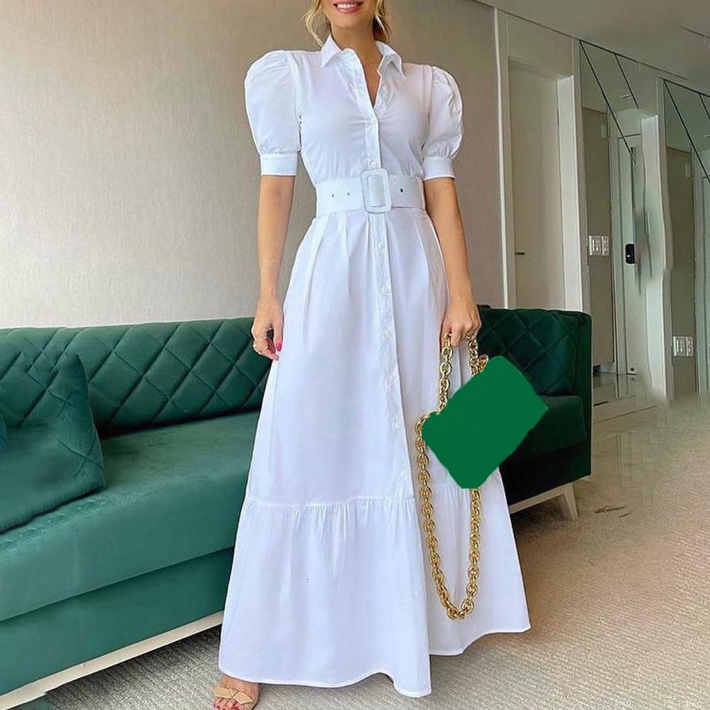 Casual Dresses Simple Maxi Dress Ladies Long Dress Belt Solid Color Pure Color High Waist Dress 230316