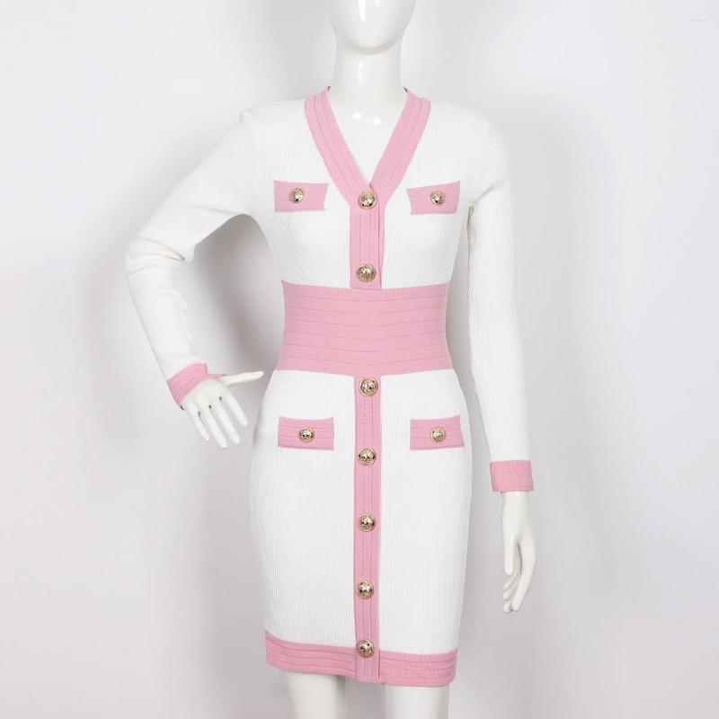 Casual Dresses SML High-Quality Fashion Knitted Elastic Fabric V-Neck Long Sleeve Color Blocking Button Slim Temperament Women' Dress, White
Casual Dresses SML High-Quality Fashion Knitted Elastic Fabric V-Neck Long Sleeve Color Blocking Button Slim Temperament Women' Dress, White
