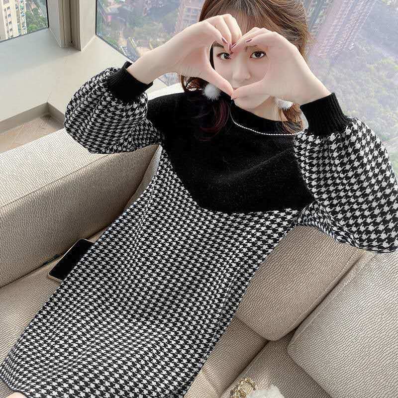 Casual Dresses Woman Dress Winter Knitting Dress Autumn Winter Sweater Stitching Autumn Women's Long Sleeve Autumn Vestido De Mujer 230316