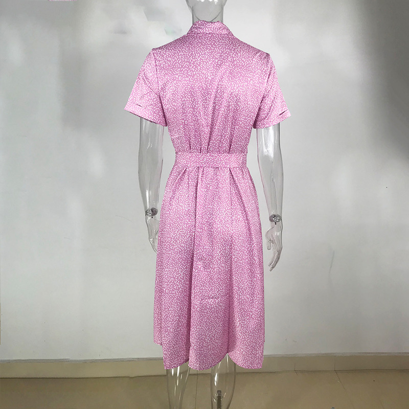 Casual Dresses Elegant Ladies Short Sleeve Button Bohemian Beach Dress Casual Summer Ladies Printed Single Breasted Belted Shirt Dress Fashion 230316